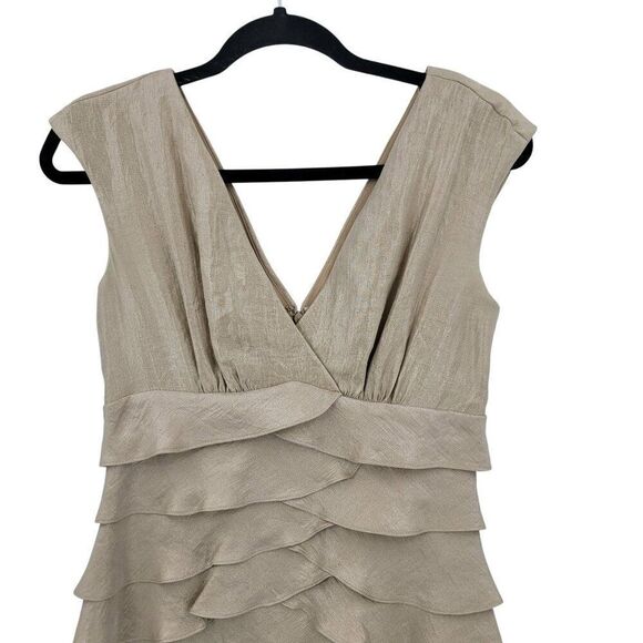 Dressbarn  Womens Gold Shimmer Tiered Ruffle V-Neck‎ Dress Sz 4 Formal Cocktail - Picture 4 of 10